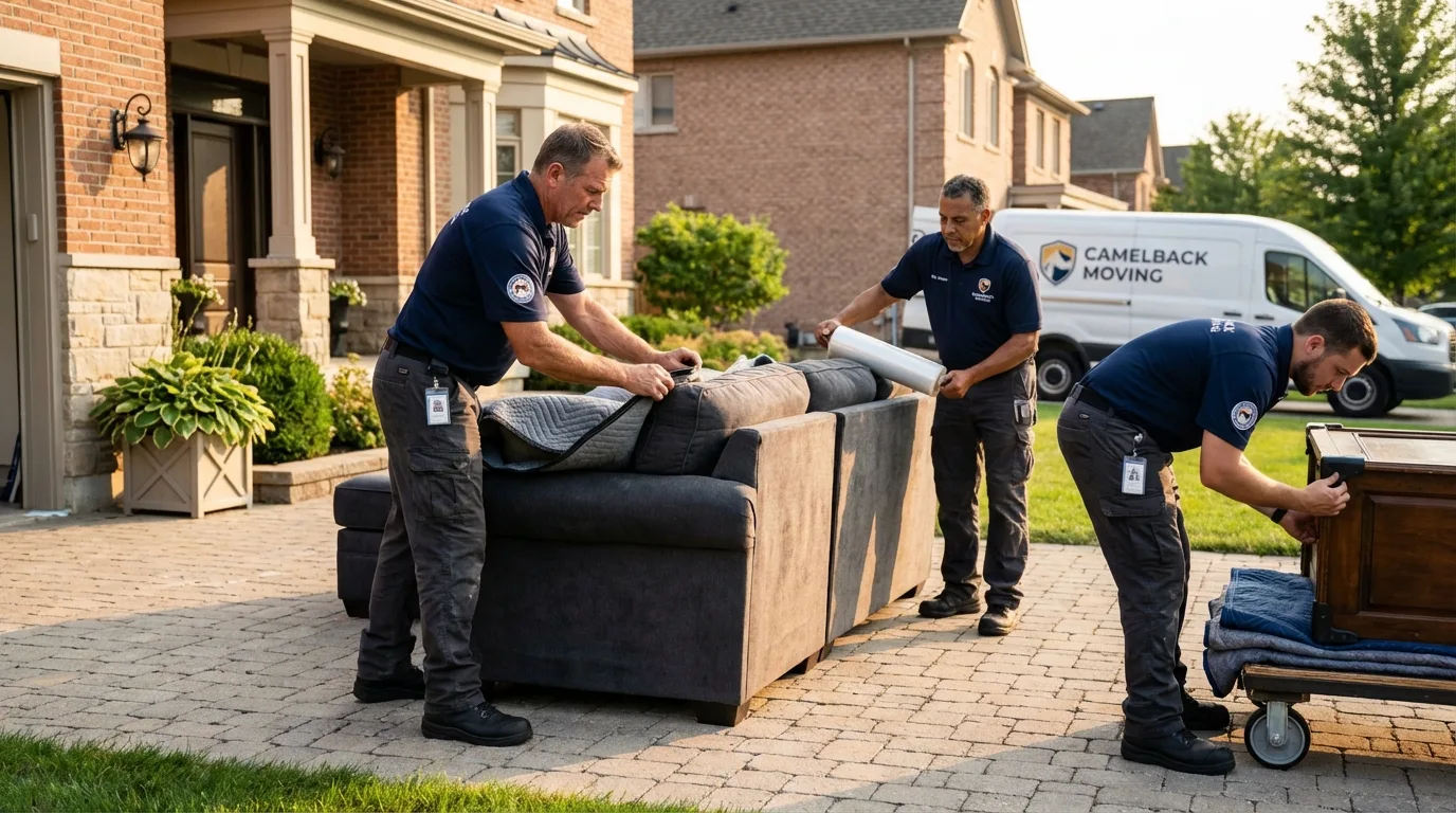 Large estate moving crew wrapping furniture in Campbellsport, WI